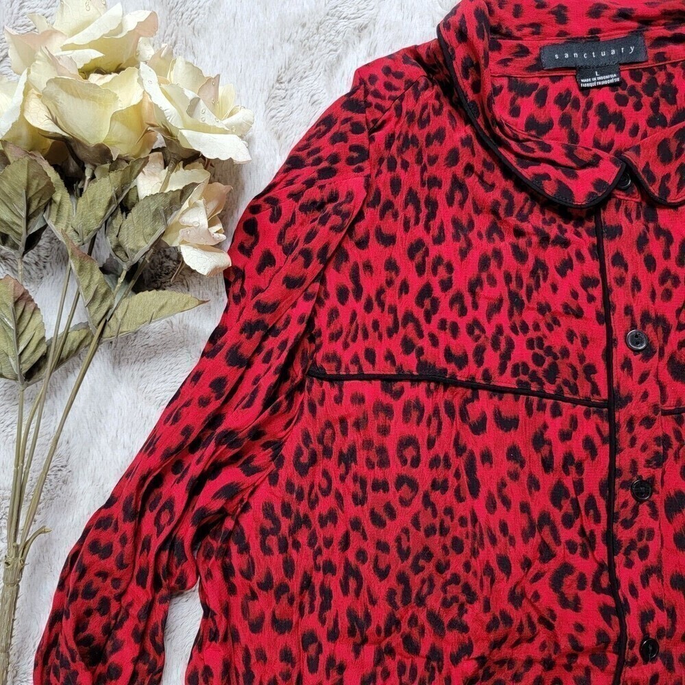 Sanctuary Red Cheetah Leopard Print Button Up Blo… - image 4